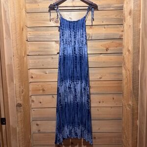 Blue Rain Blue & White Tie Dye Maxi Dress Smocked Bodice Sundress Size Medium
